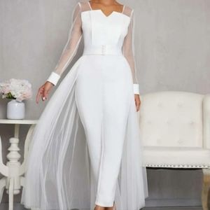 Notch Neck Mesh Panel Pearl Detail Corset Jumpsuit